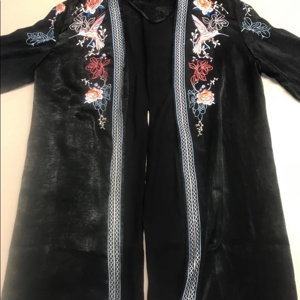 Silky embroidered kimono style cardigan